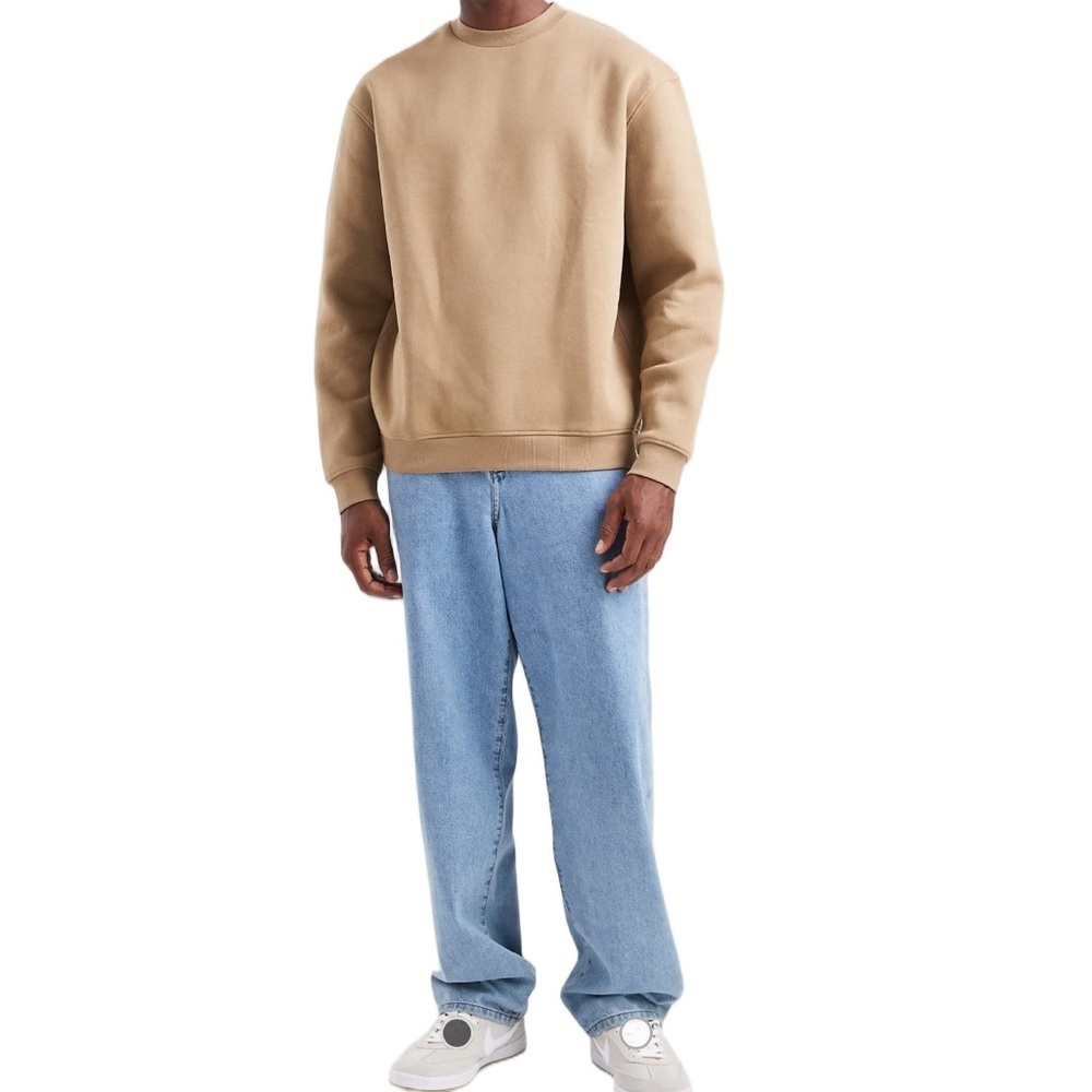 ASOS Mens Cotton Sweatshirt Tan Khaki Sweater Crew Neck Relaxed Casual Fit XL